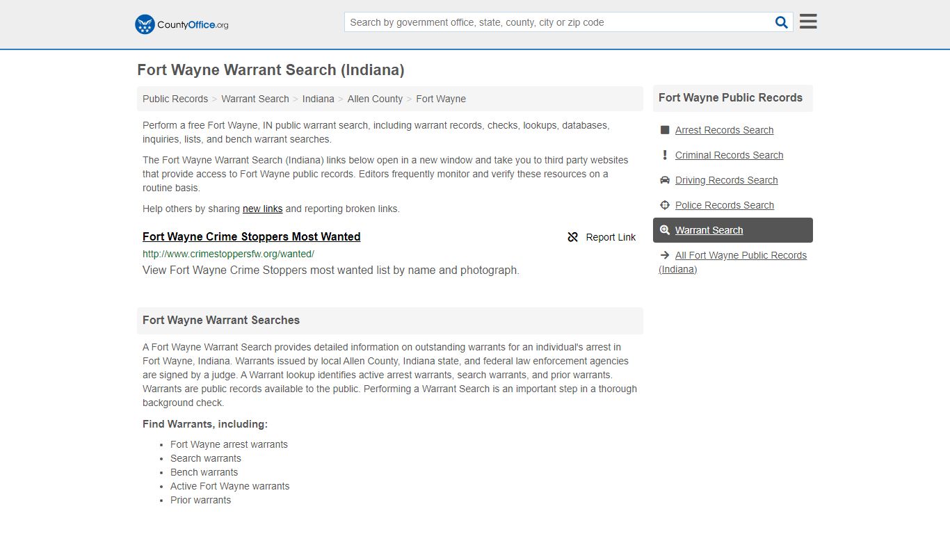 Warrant Search - Fort Wayne, IN (Warrant Checks & Lookups) - County Office