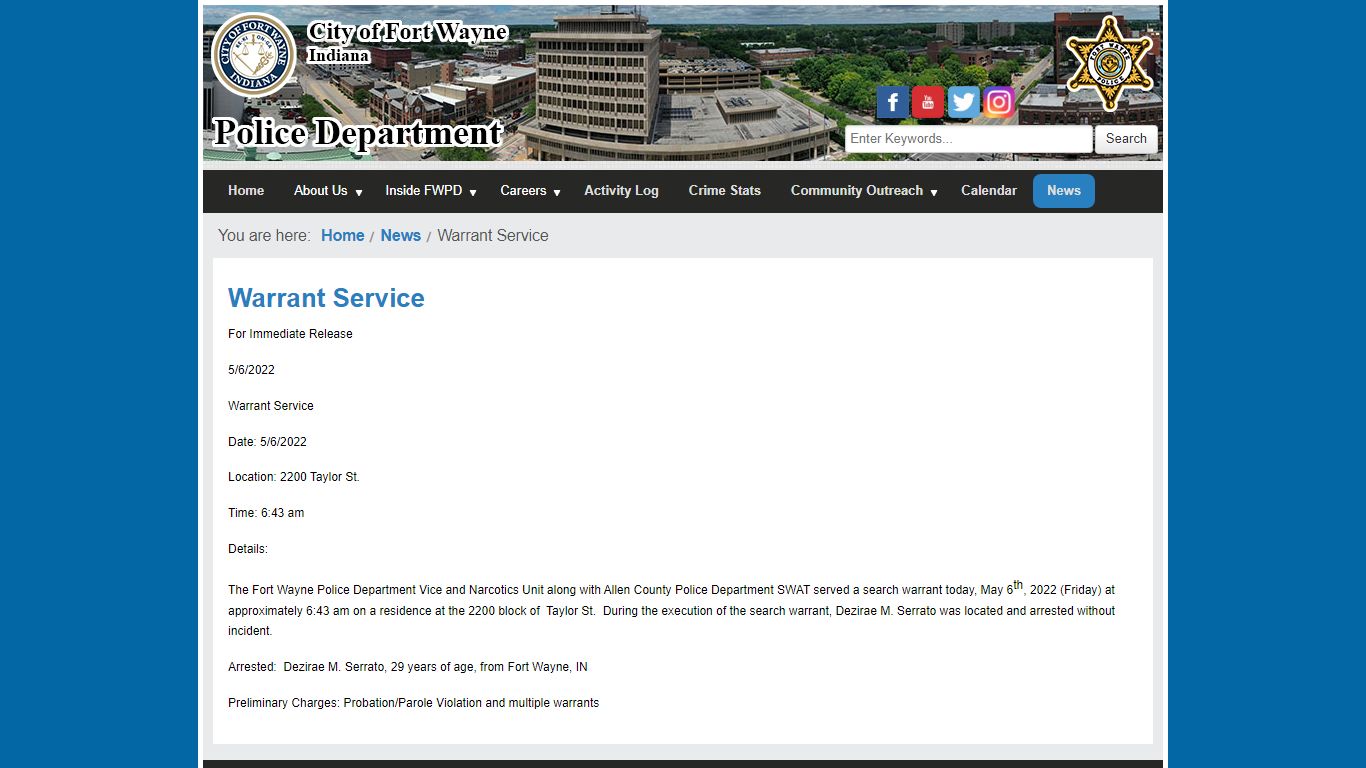 Warrant Service - Fort Wayne Police Department