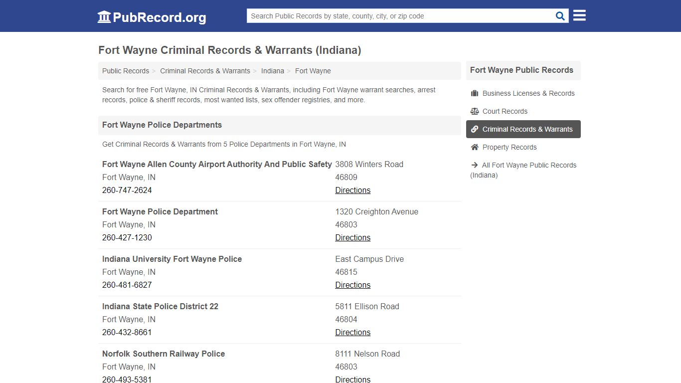 Fort Wayne Criminal Records & Warrants (Indiana)